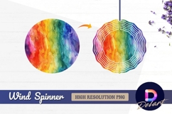 Watercolor rainbow stripes background Round Wind Spinner PNG Product Image 1