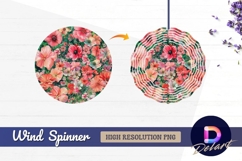 Floral garden with pink and coral Round Wind Spinner PNG Product Image 1