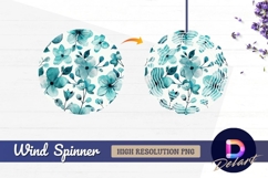 Teal floral watercolor pattern with Round Wind Spinner PNG Product Image 1