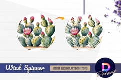 Watercolor blooming cacti border Round Wind Spinner PNG Product Image 1