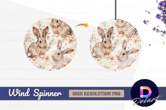 Watercolor rabbits with floral and Round Wind Spinner PNG Product Image 1