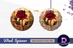 Red rose stained glass Round Wind Spinner PNG Product Image 1
