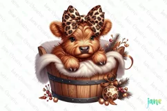Christmas Highland Cow in bucket Clipart Product Image 1