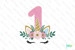 1st Birthday Girl Unicorn Number Clipart Product Image 1
