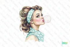 Retro Girl Blowing A Bubblegum Clipart Product Image 1