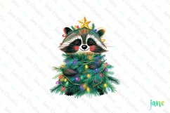 Raccoon Wrapped In Christmas Tree Clipart Product Image 1