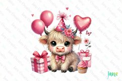 Pink Valentine Highland Cow Clipart Product Image 1
