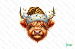 Glitter Leopard Christmas Highland Cow Clipart Product Image 1