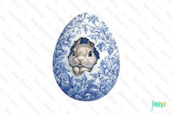 Chinoiserie Easter Bunny Peeking Out Clipart Product Image 1