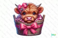 Christmas Highland Cow in bucket Clipart Product Image 1