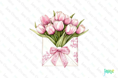 Pink Chinoiserie Spring Tulips Letter Clipart Product Image 1