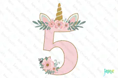 5th Birthday Girl Unicorn Number Clipart Product Image 1