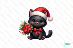 Christmas Black Cat And Poinsettia Clipart Product Image 1