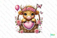 Pink Valentine Highland Cow Basket Clipart Product Image 1