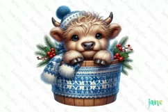 Christmas Highland Cow in bucket Clipart Product Image 1