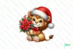 Christmas Lion And Poinsettia Clipart Product Image 1
