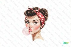 Retro Girl Blowing A Bubblegum Clipart Product Image 1