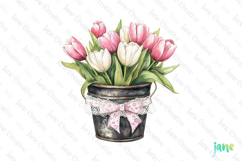 Pink Chinoiserie Spring Tulips Bucket Clipart Product Image 1