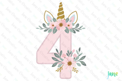 4th Birthday Girl Unicorn Number Clipart Product Image 1