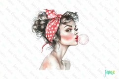 Retro Girl Blowing A Bubblegum Clipart Product Image 1