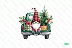 Christmas Red Buffalo Plaid Gnomes Truck Clipart Product Image 1