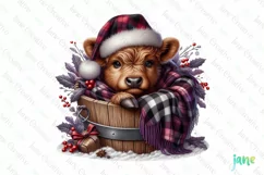 Christmas Highland Cow in bucket Clipart Product Image 1