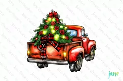 Hand-drawn Cartoon-style Truck Christmas clip art Product Image 1