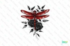 Dragonfly And Rose Flowers Tatoo Clipart Product Image 1