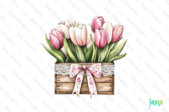 Pink Chinoiserie Spring Tulips Wooden Barrel Clipart Product Image 1