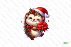 Christmas Hedgehog And Poinsettia Clipart Product Image 1