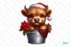 Christmas Highland Cow in bucket Clipart Product Image 1