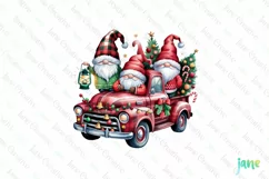 Christmas Red Buffalo Plaid Gnomes Truck Clipart Product Image 1