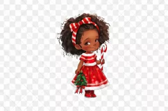 Red Plaid Christmas African Girl Clipart Product Image 3