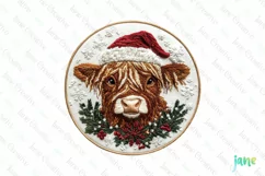 Embroidered Christmas Farm Highland Cow Ornament Clipart Product Image 1