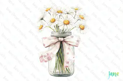 Pink Chinoiserie Cowgirl Daisy Mason Jar Clipart Product Image 1