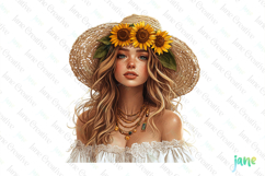 Boho Spring Floral Girl Sublimation Clipart Product Image 1