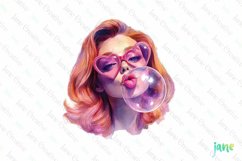 Retro Girl Blowing A Bubblegum Clipart Product Image 1