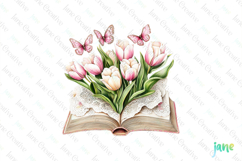 Pink Chinoiserie Spring Tulips Book Clipart Product Image 1