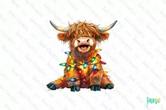 Farm Highland Cow Christmas Lights Clipart Product Image 1
