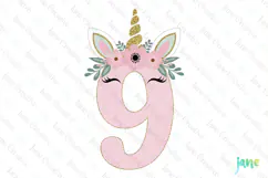 9th Birthday Girl Unicorn Number Clipart Product Image 1