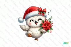 Christmas Snowy Owl And Poinsettia Clipart Product Image 1
