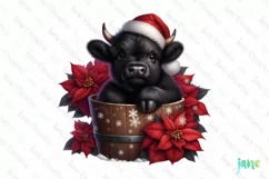 Christmas Highland Cow in bucket Clipart Product Image 1