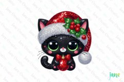 Sparkling Christmas Black Cat Character Clipart Product Image 1