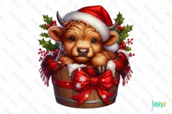 Christmas Highland Cow in bucket Clipart Product Image 1