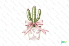 Pink Chinoiserie Cowgirl Cactus Clipart Product Image 1