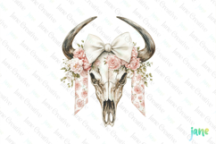 Pink Chinoiserie Cowgirl Bull Skull Clipart Product Image 1
