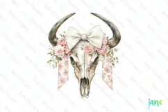Pink Chinoiserie Cowgirl Bull Skull Clipart Product Image 1