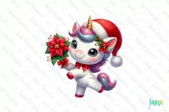 Christmas Unicorn And Poinsettia Clipart Product Image 1