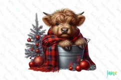 Christmas Highland Cow in bucket Clipart Product Image 1