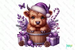 Christmas Highland Cow in bucket Clipart Product Image 1